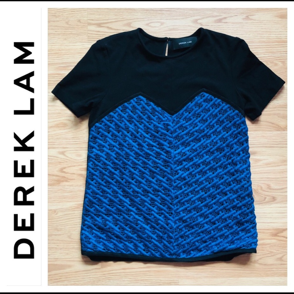 DEREK LAM Knit Cotton Top with Lace Size 6